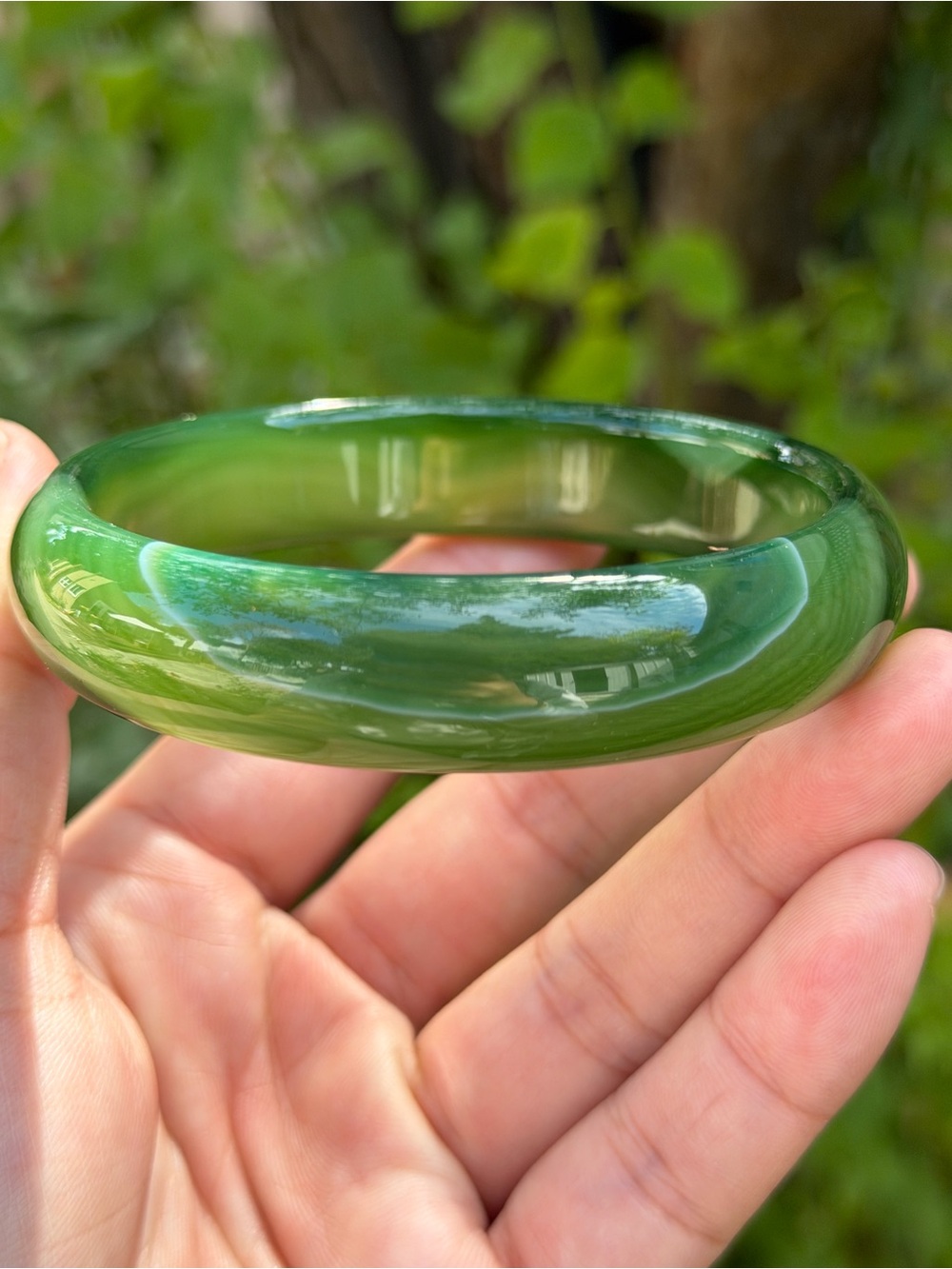 66.5mm inner diameter green banded agate bangle 1750